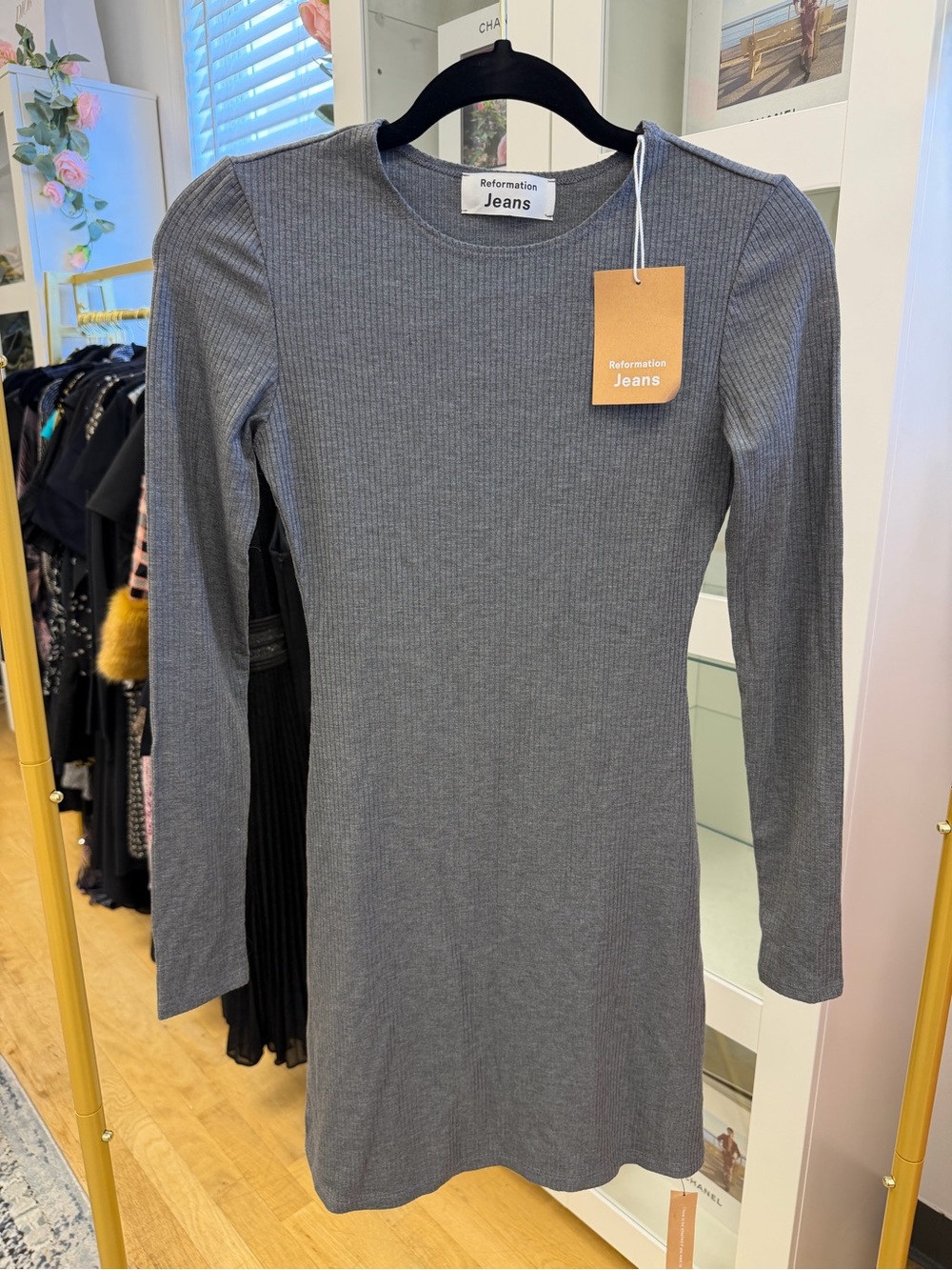 Reformation Kylie Long-Sleeve Ribbed Slate Grey Smoke Dress Sz XS NWT's - Picture 5 of 12